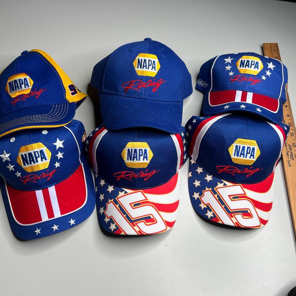 Vintage NAPA Racing Hat Lot of 6 USA‎ Flag #15 NASCAR Snapback Caps